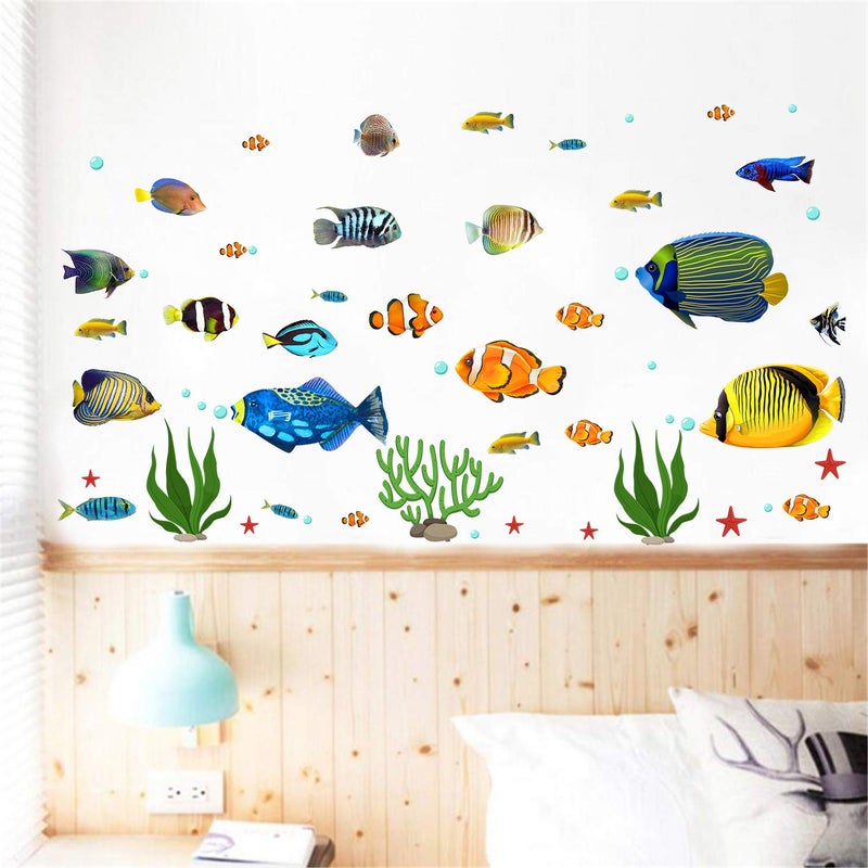 Prabahdak Fish Wall Stickers Under The Sea Decorative Wall Decals Coral Reef Fish Wall Stickers Peel and Stick Starfish Wall Art Sticker Decals for Kids Nursery Bedroom Living Room - Image 2